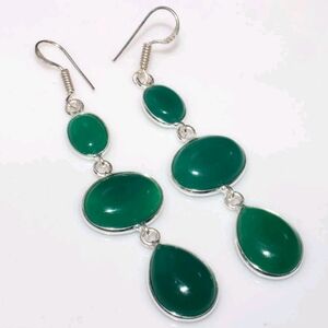 Green Onyx Gemstone 925 Sterling Silver Handmade Drop Dangle Earrings